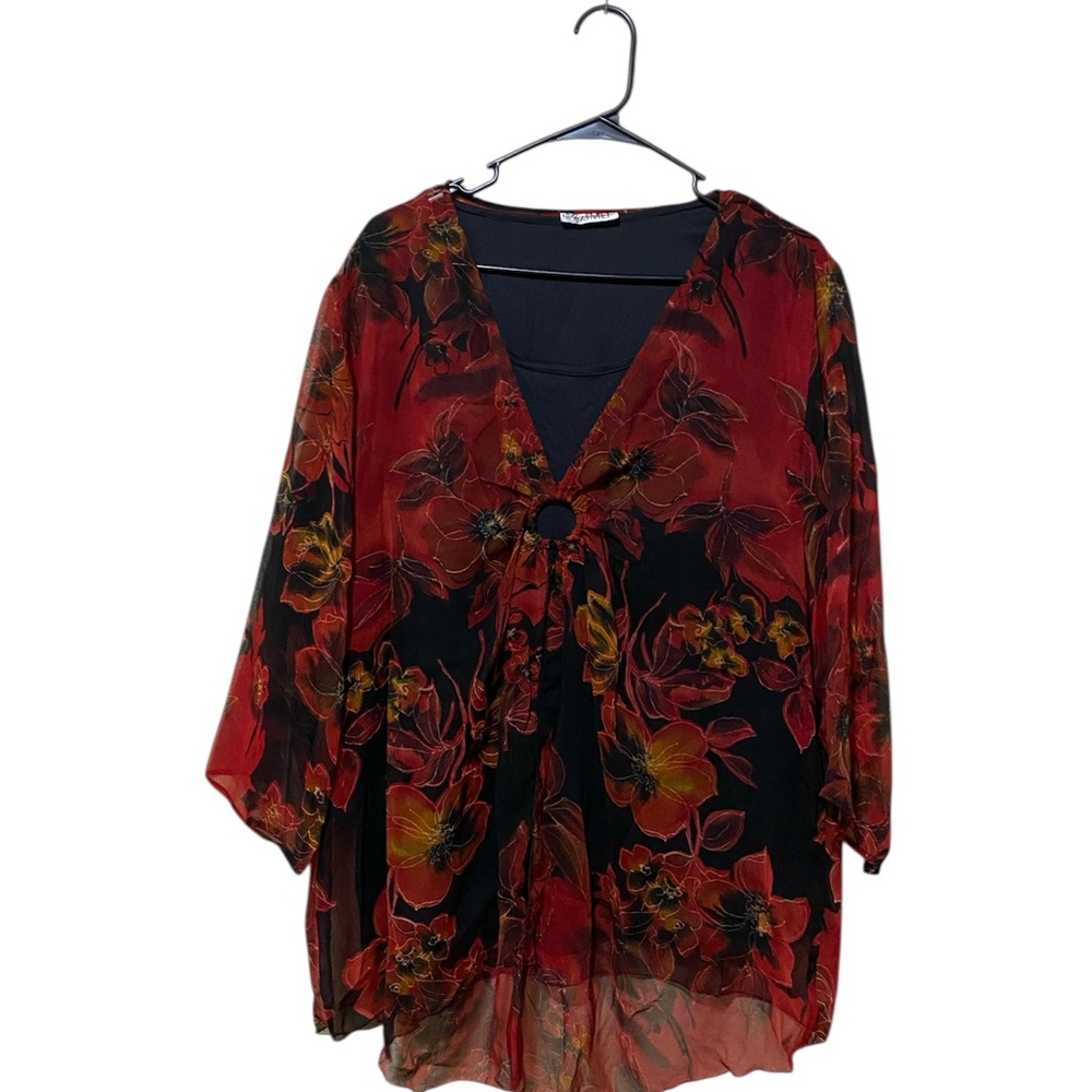 Floral Red and Black Women's Blouse